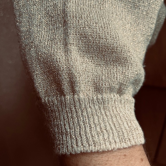 ALCHEMIA TRICOT 🇮🇹 Italy Women Long Sleeve Metallic Sweater Dress M White Gold - Picture 8 of 13